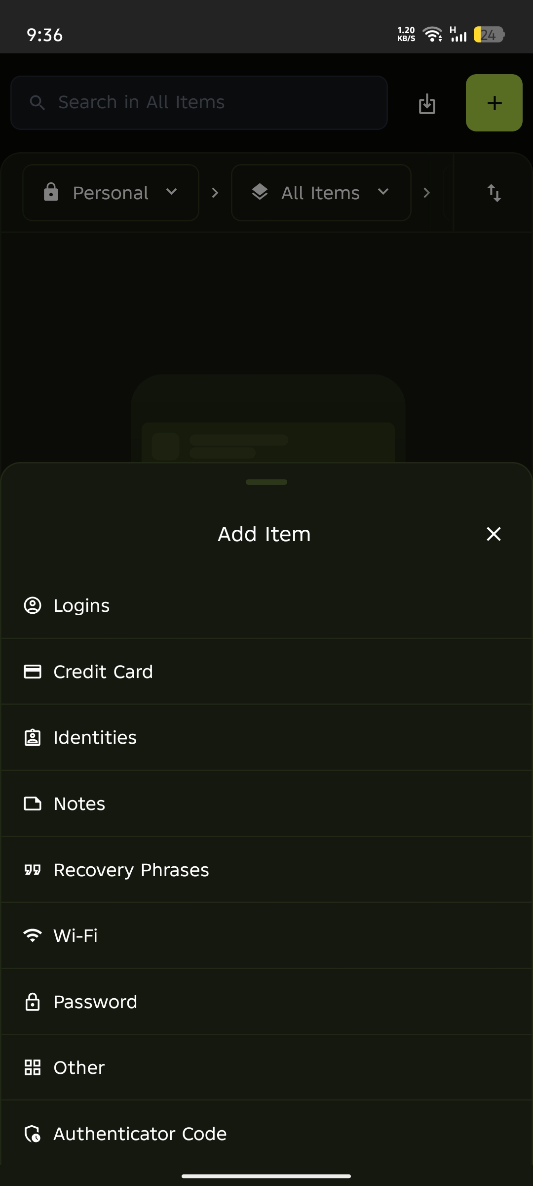 Mobile select item type